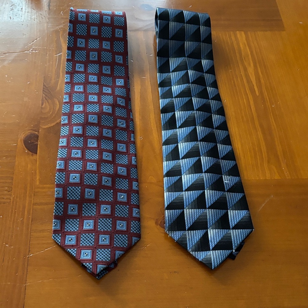 Platinum Designs Handmade Silk Men’s Neckties Lot of 2 Geometric Patterns
